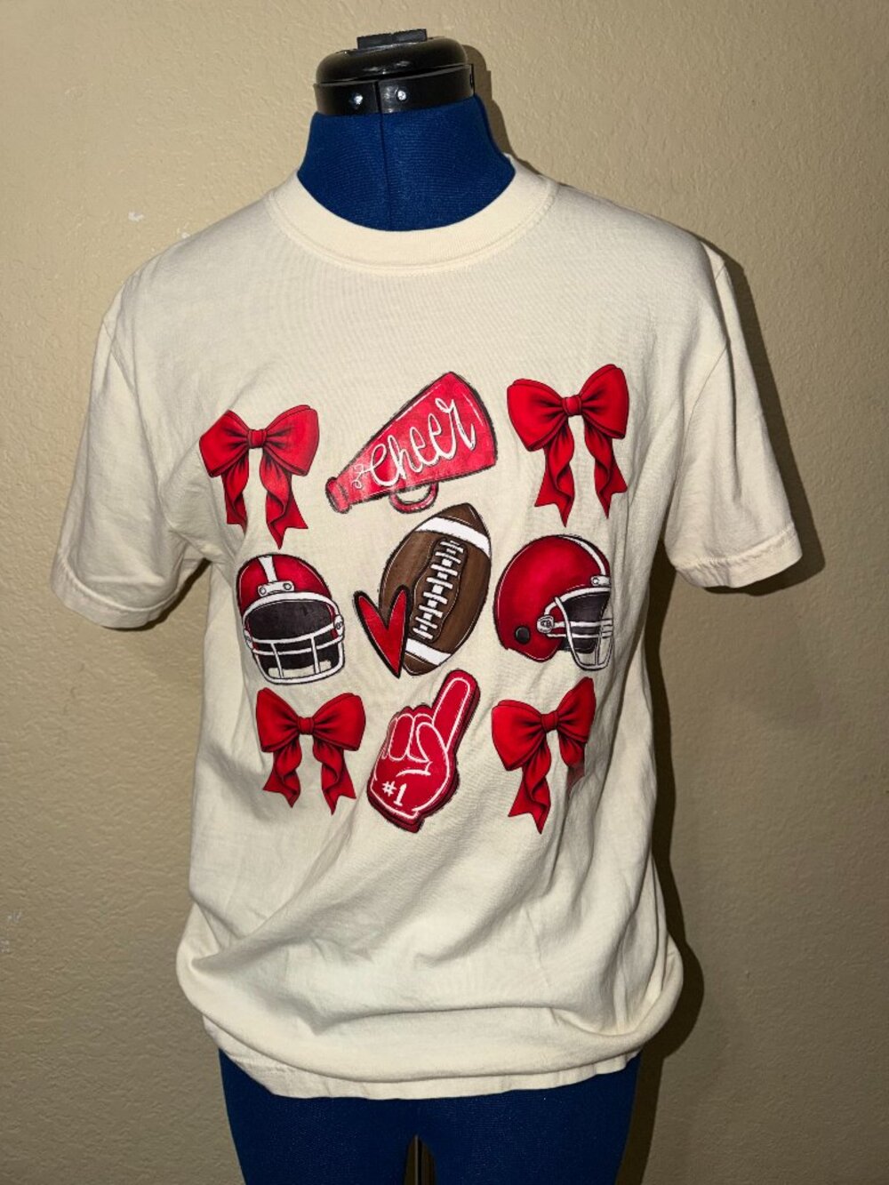 Comfort Colors Cream Football & Cheer Graphic Tee - Size S